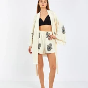 Ivory Shine – Musselin 2-Teiler (Cardigan & Shorts)