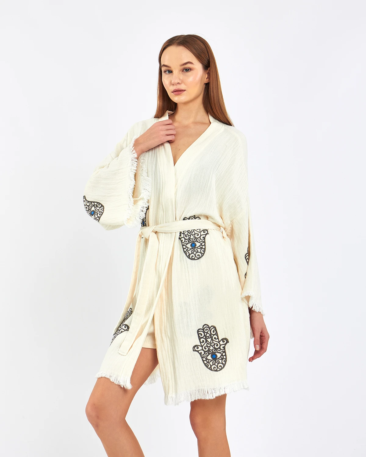 Ivory Shine – Musselin 2-Teiler (Cardigan & Shorts)